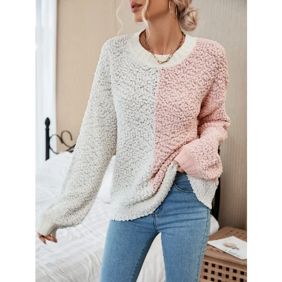 Pink & White Popcorn Knit Sweater Large NWOT - Picture 1 of 6